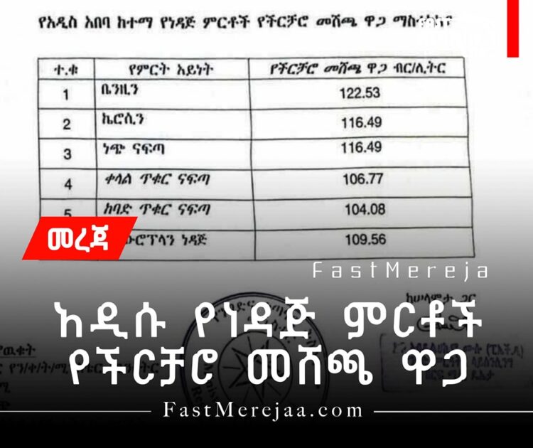 አዲሱ የነዳጅ ምርቶች የችርቻሮ መሸጫ ዋጋ